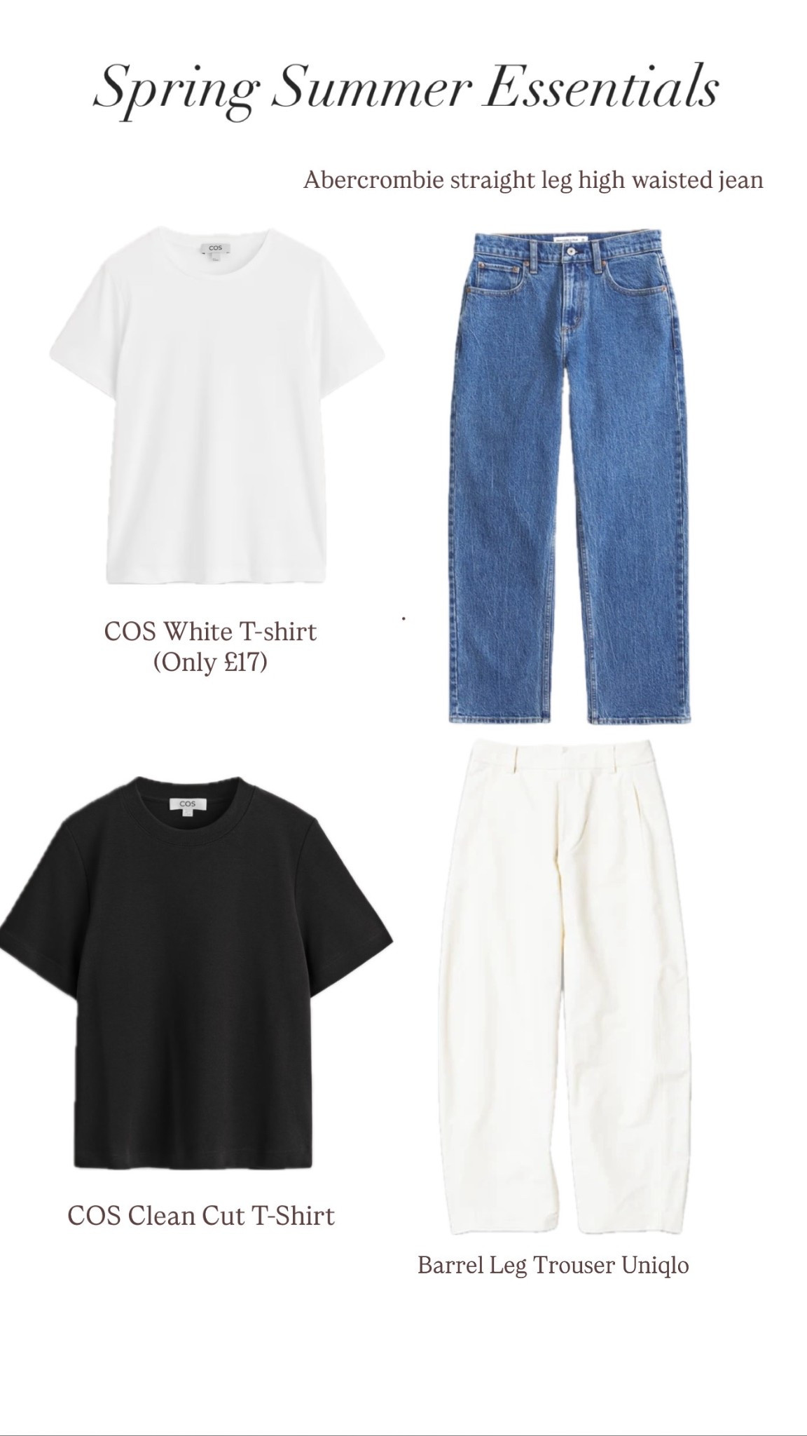 Key pieces that your summer wardrobe should include without breaking the bank! 
Each of these pieces are items I have myself or have ordered from the same brand . For example, COS T-shirts. I bought a black and white one around 6 years ago and they’re still as good as new. Such great quality! Every single one of these pieces! 

#LTKuk #LTKspring #LTKxAFSale