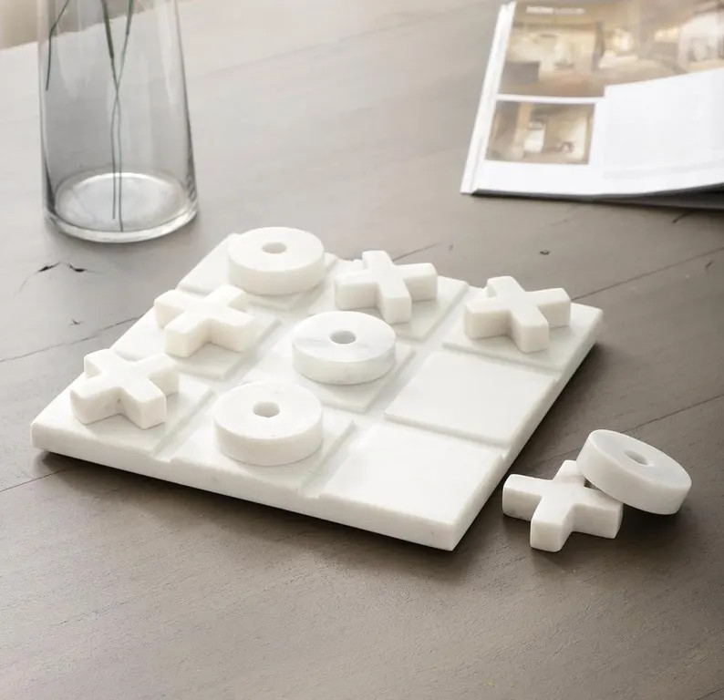 White Marble Tic Tac Toe Game Set - Etsy | Etsy (US)