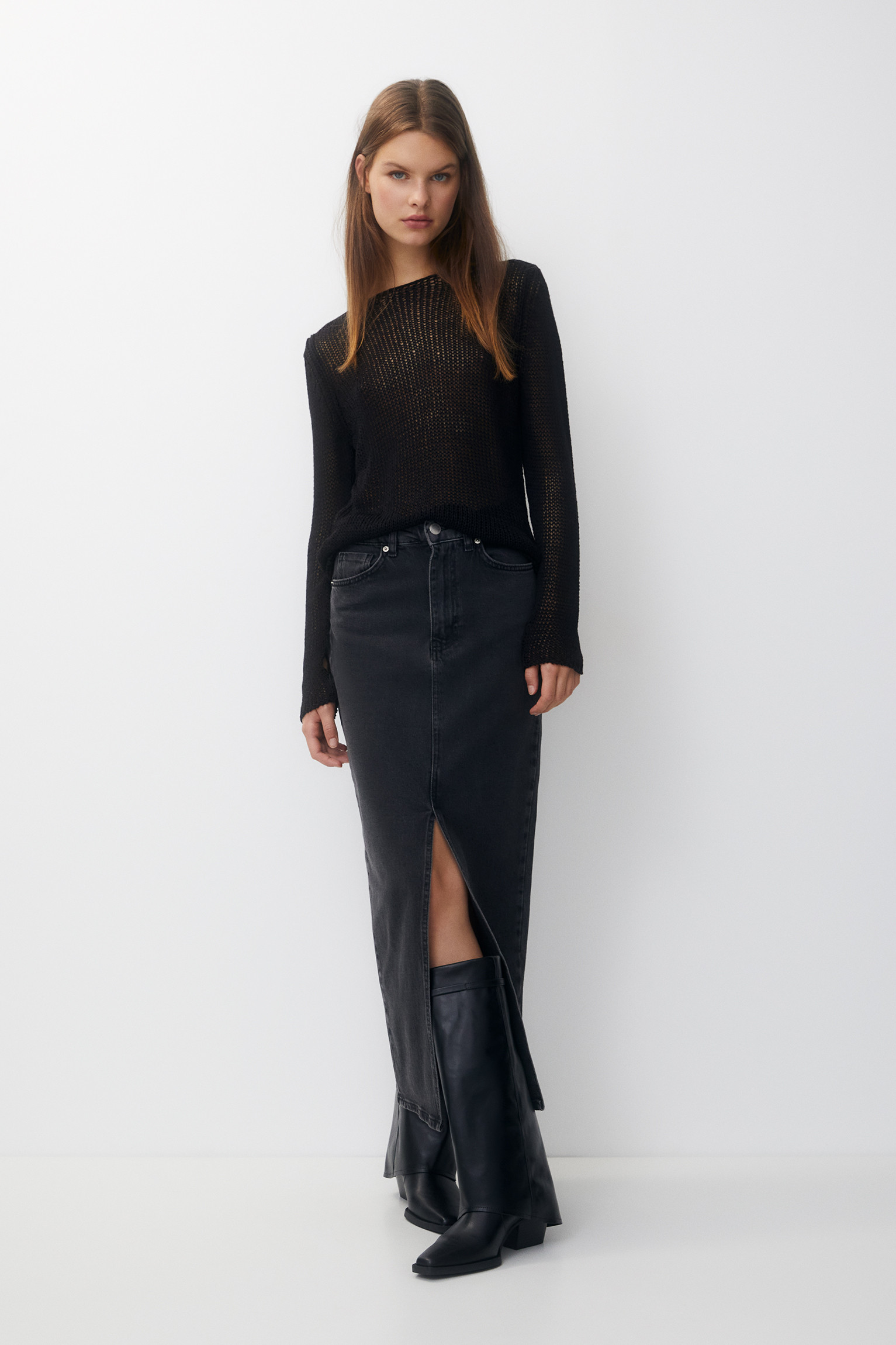 Jupe en jean longue fendue | PULL and BEAR FR