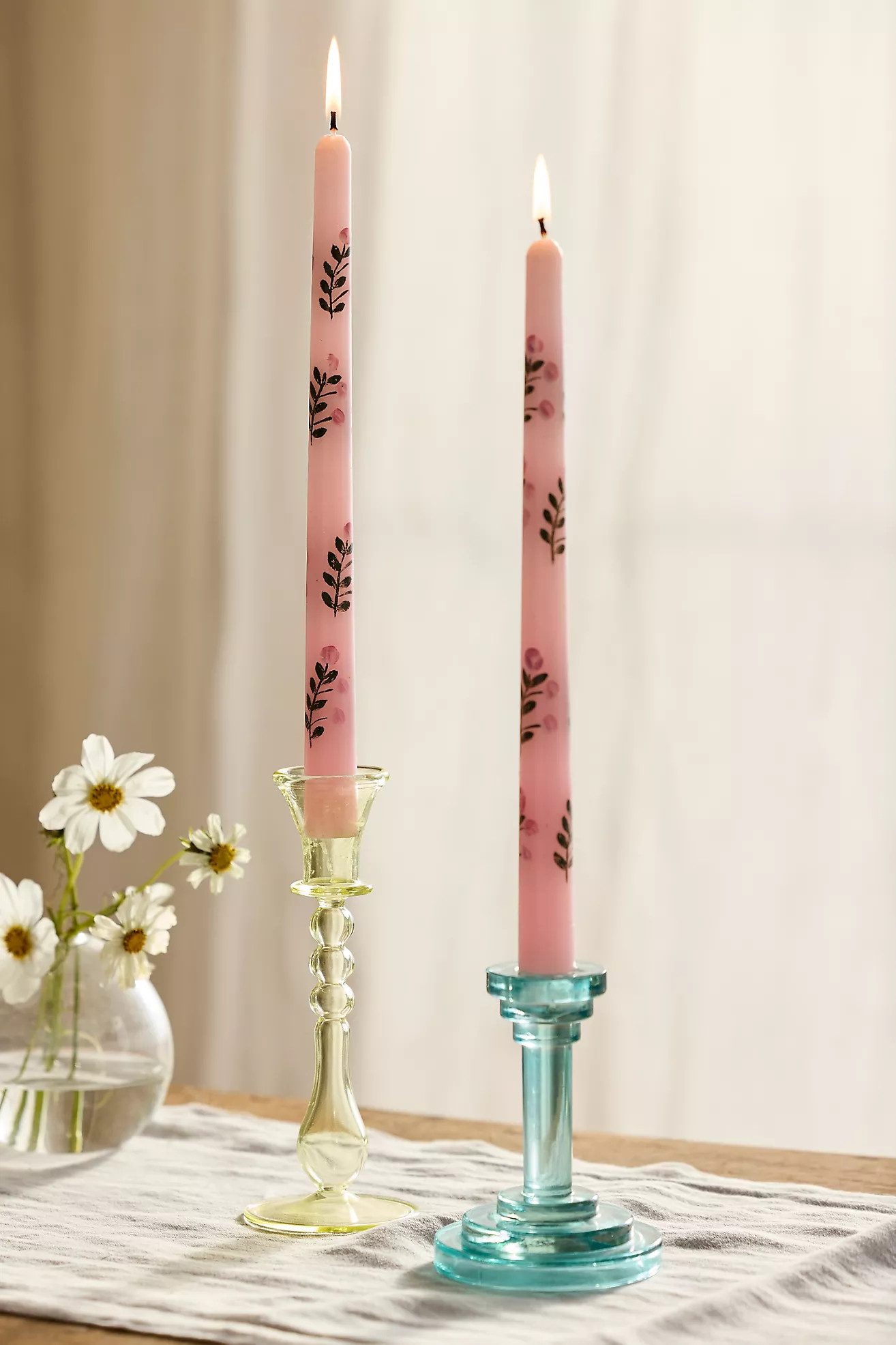 Painted Floral Taper Candles, Set of 2 | Anthropologie (US)