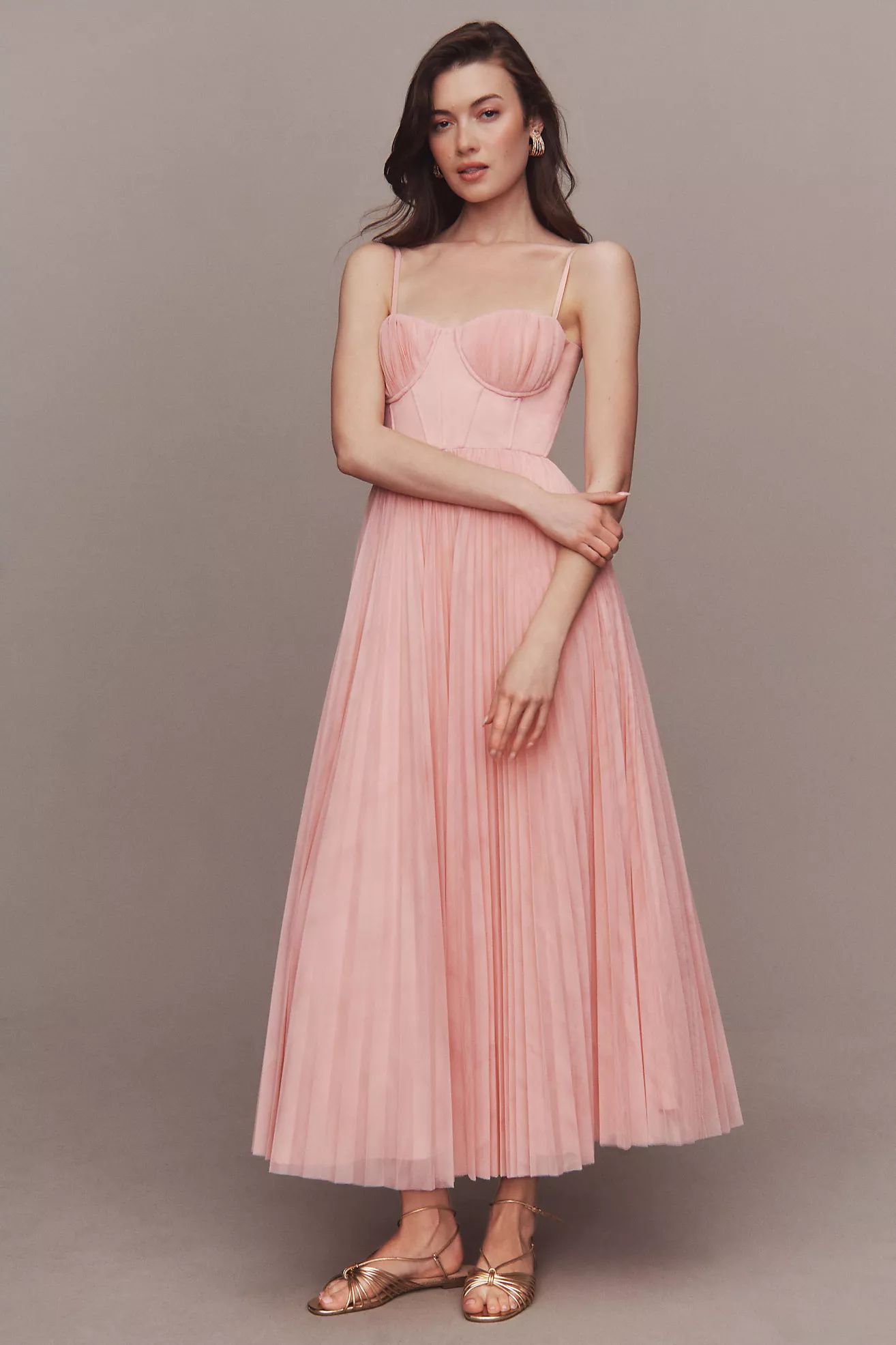 Hutch Amara Bustier Pleated Tulle Fit & Flare Midi Dress | Anthropologie (US)