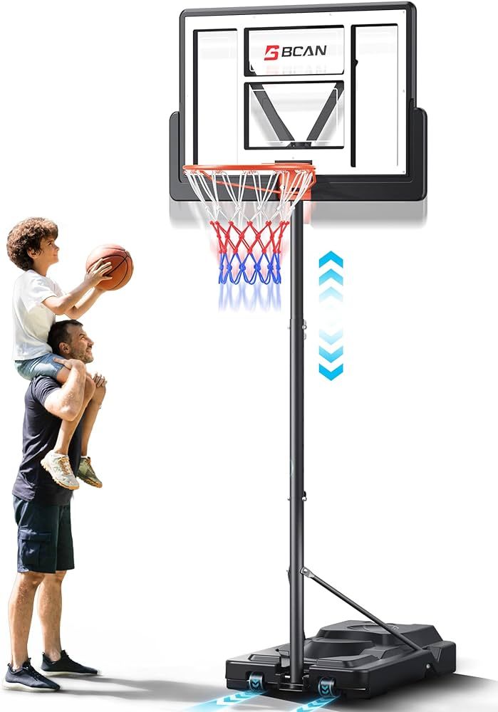 BCAN Basketball Hoop Outdoor 4.5-10FT Adjustable Height, 44 in Backboard, 20 Gal Stable Base, Por... | Amazon (US)