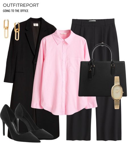 Black coat jacket pink shirt black trousers black heels 

#LTKshoecrush #LTKitbag #LTKstyletip