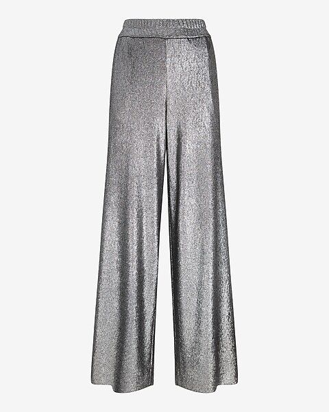 High Waisted Encrusted Foil Wide Leg Pant | Express