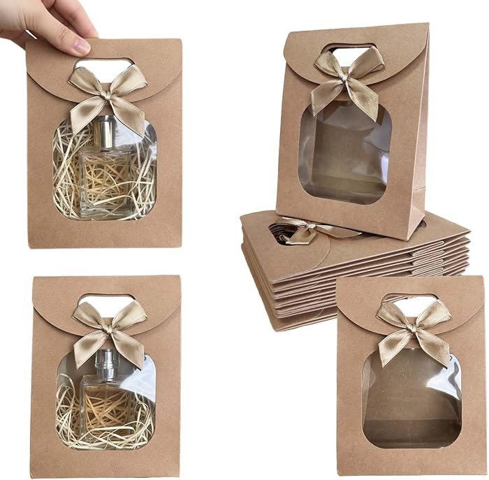 Muimurex 24pcs Mini Kraft Paper Bags with Clear Window,4.7x2.4x6.2 Inch Brown Gift Bags with Hand... | Amazon (US)