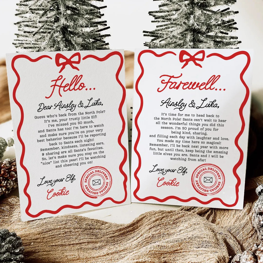 Red Bow Hello From Elf Letter Bundle Elf Arrival Letter Goodbye Letter Elf Adoption Elf Report Ca... | Etsy (US)