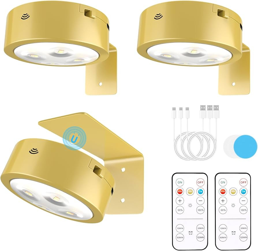 3 Pack Picture Lights for Wall, Rechargeable Battery Operated wall lights, Picture Frame lights w... | Amazon (US)