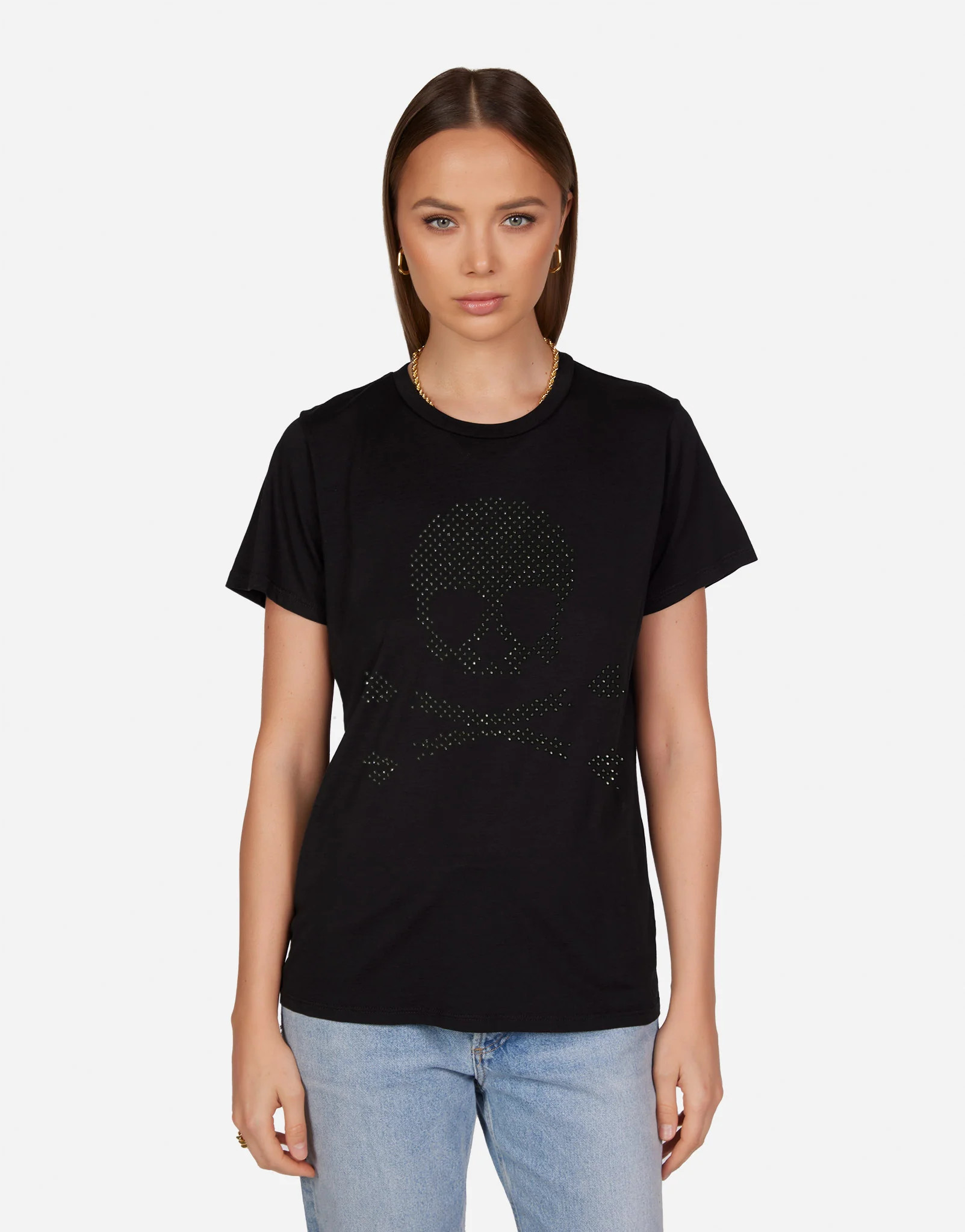 Crystal Love Skull Boyfriend Tee in Black | Wolf by Lauren Moshi | Lauren Moshi