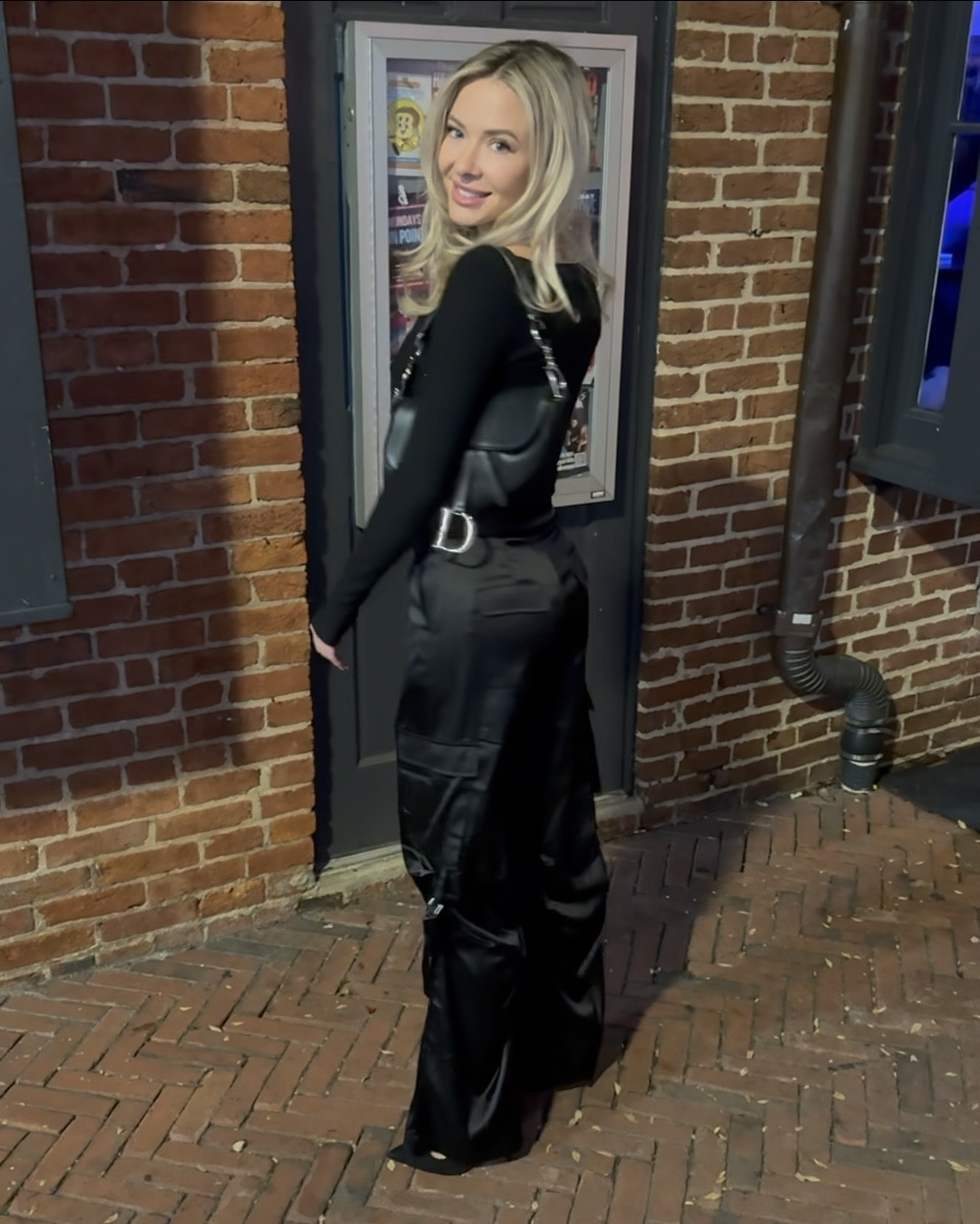 Fall night out 💀 pants are no longer available from forever 21 but i found a ton of dupes!  Top is from MESHKI & same thing 🥲 Dior bag is from Poshmark and i found the exact one on there & linked! This purse is my ride or die.  Hands down the most worn purse i have & the most borrowed by friends! 🖤