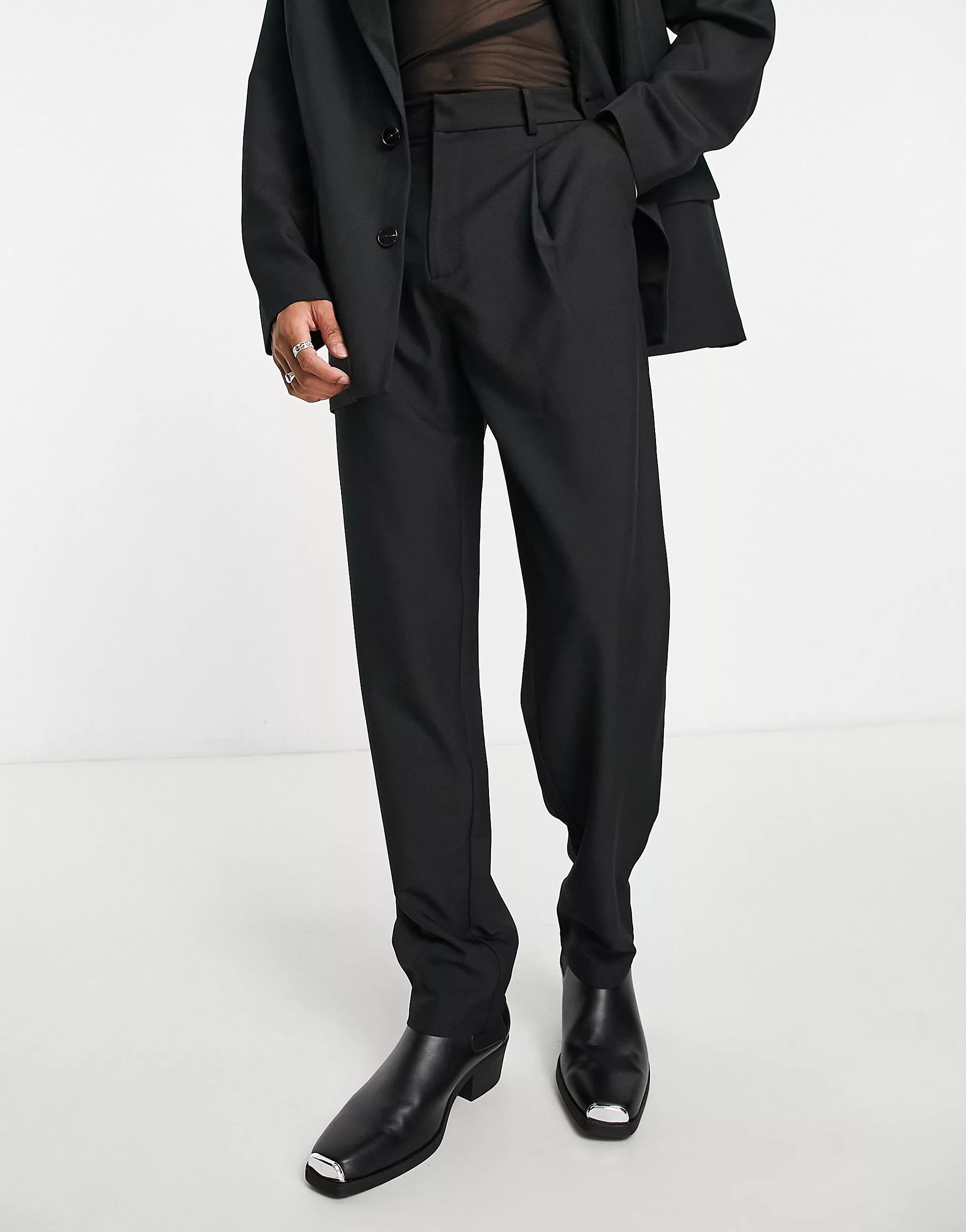 ADPT high waist loose fit suit trouser in black | ASOS (Global)
