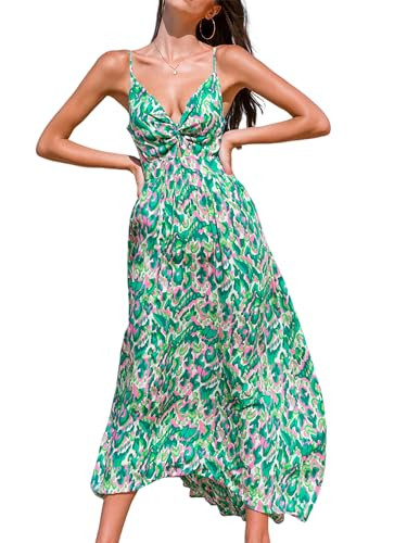 CUPSHE Women's Maxi Dresses V Neck Twisted Sleeveless Cutout Long Dress Beach Summer Formal Resort Dress Green Abstract, XS | Amazon (US)