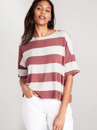 Luxe Oversized Striped Cropped T-Shirt for Women | Old Navy (US)