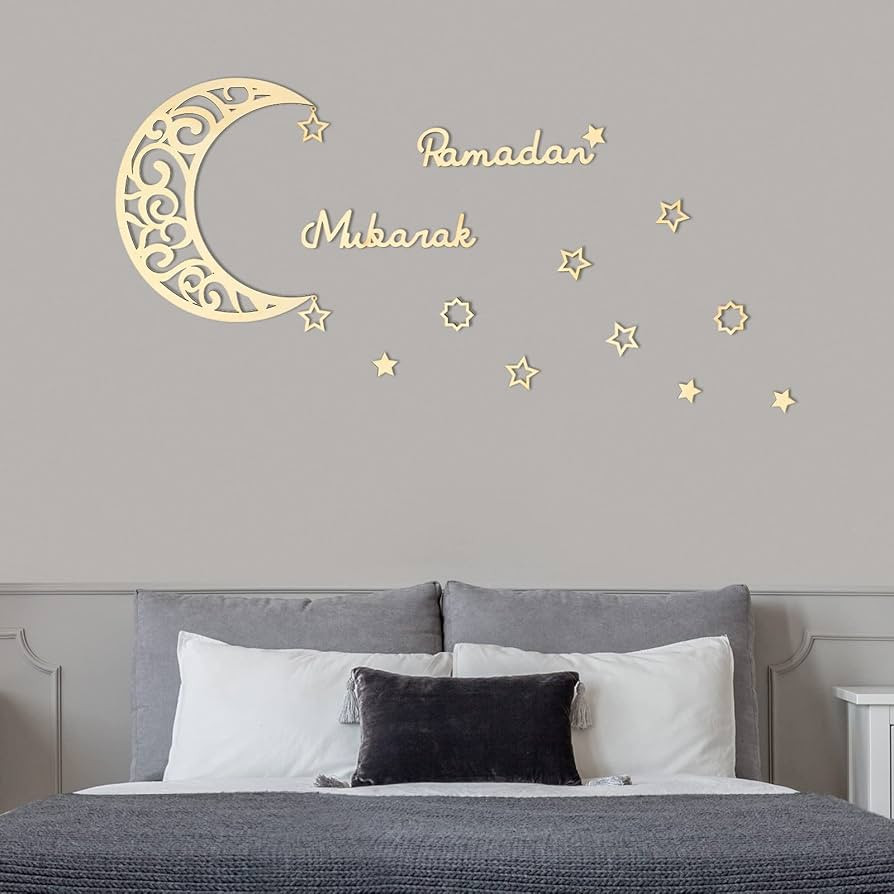 15 Pieces Ramadan Decoration Eid Wall Decor Wooden Moon Star Ornament Ramadan Mubarak Sign Eid fo... | Amazon (US)