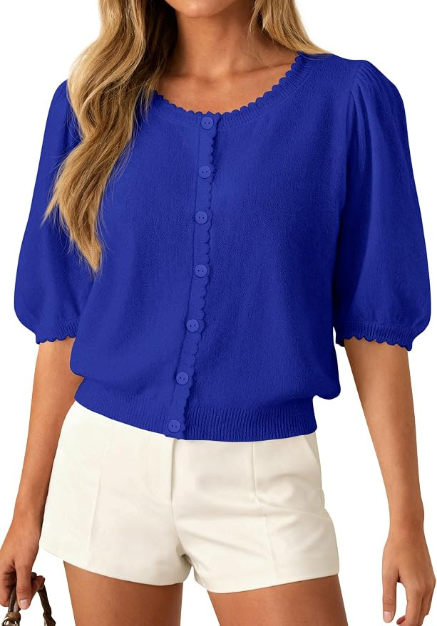 PRETTYGARDEN Women Short Sleeve Lightweight Knit Cardigans | Soft Button Up Shirts, Comfy Sweater... | Amazon (US)