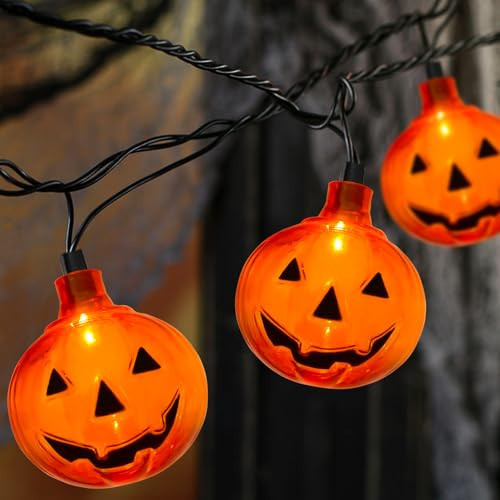 SUNSGNE Pumpkin String Lights, 8.5ft Halloween String Lights with 10 Smiling Jack-O-Lantern Pumpkin Light for Indoor Outdoor Party Decorations | Amazon (US)