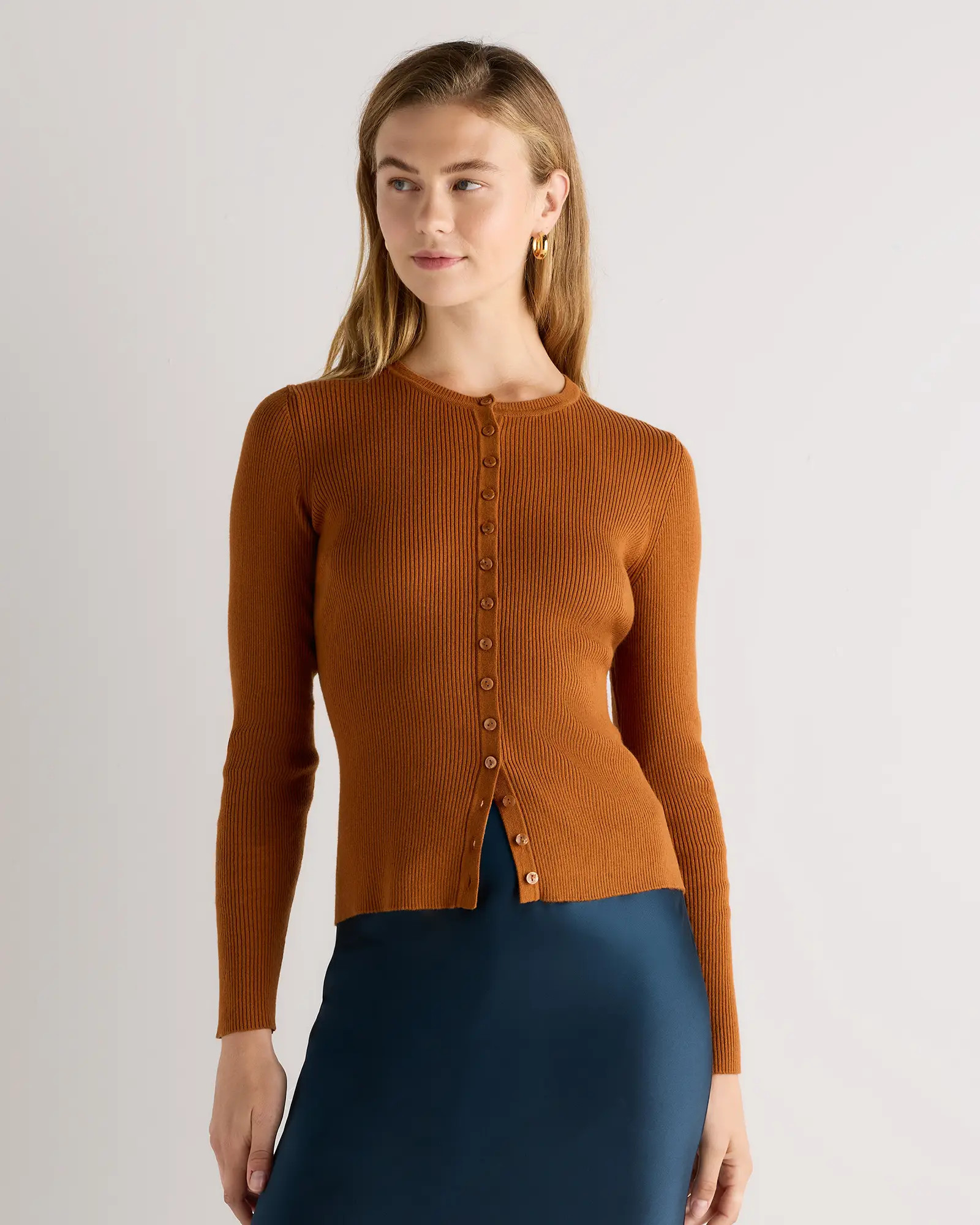 Cotton Cashmere Fitted Ribbed Cardigan | Quince