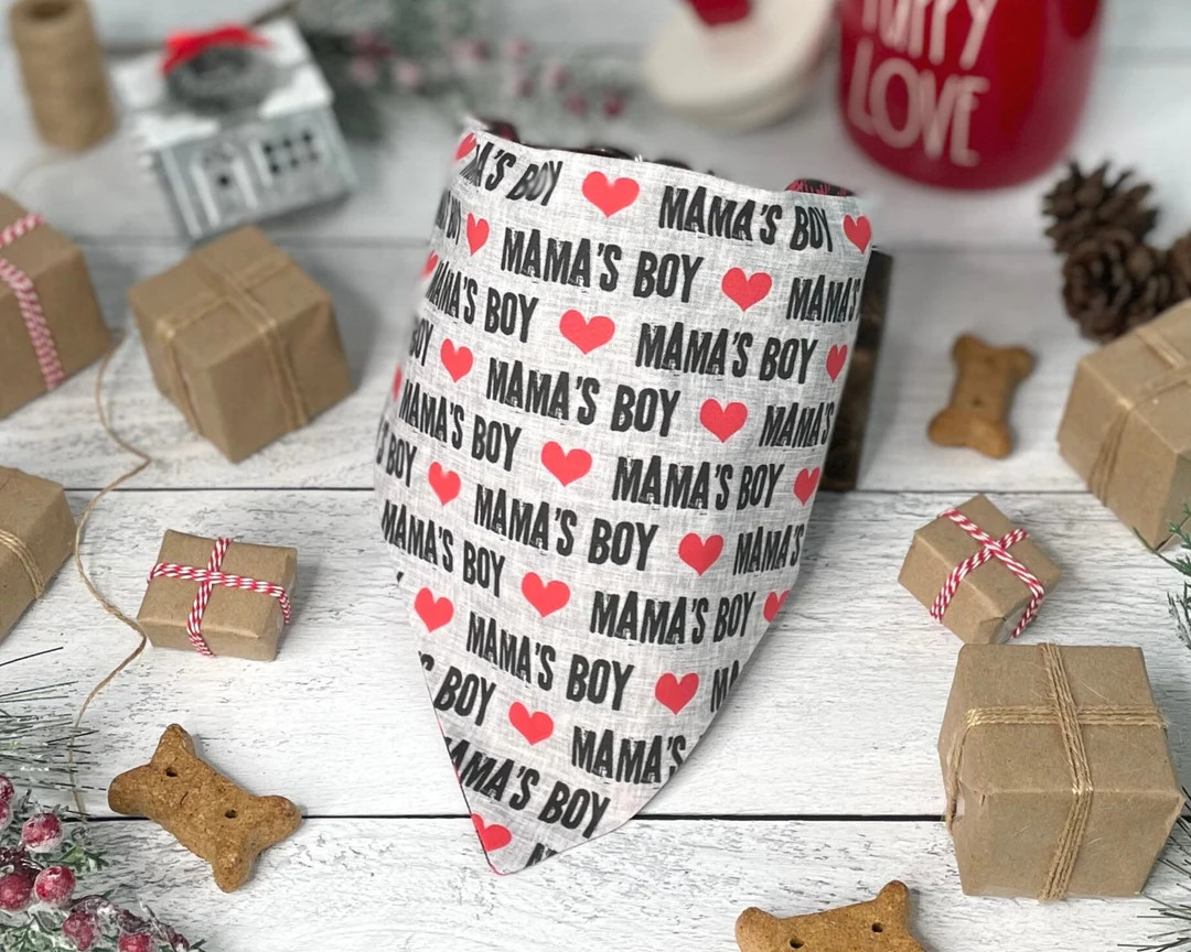 Mama's Boy Reversible Red Gingham Dog Bandana Christmas - Etsy | Etsy (US)
