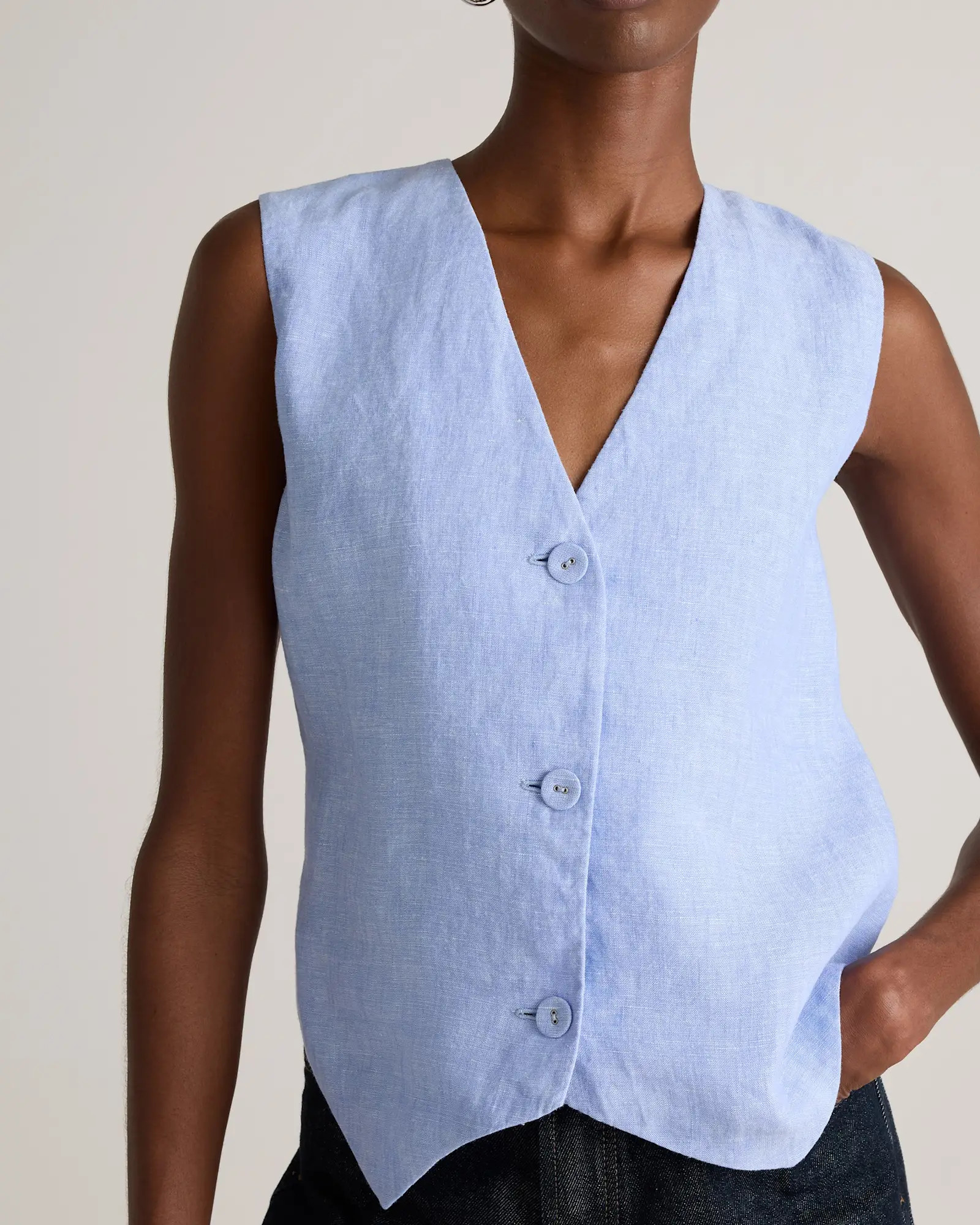 100% European Linen Vest in French Blue | Quince