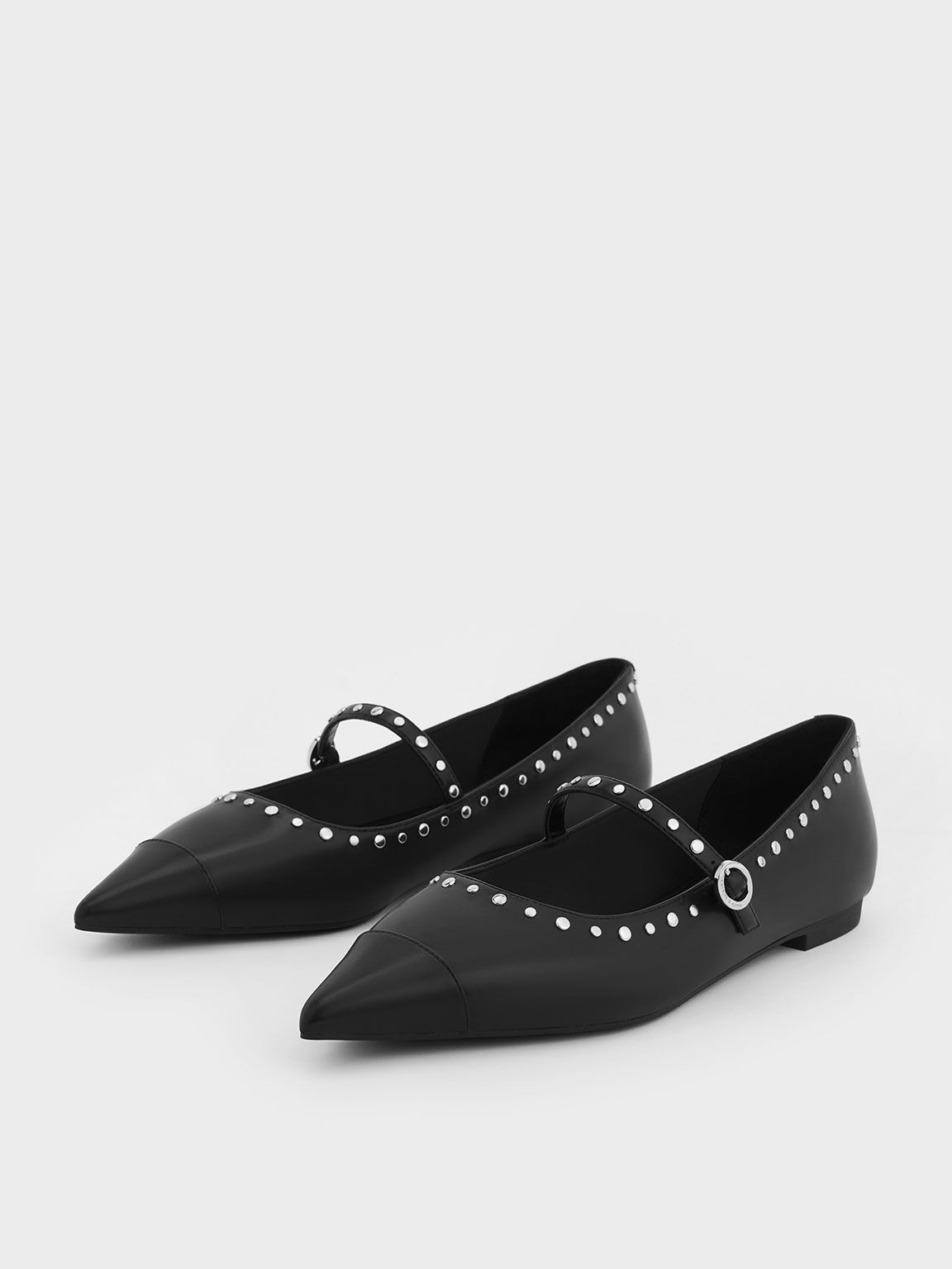 Studded Pointed-Toe Mary Jane Flats
 - Black | Charles & Keith UK