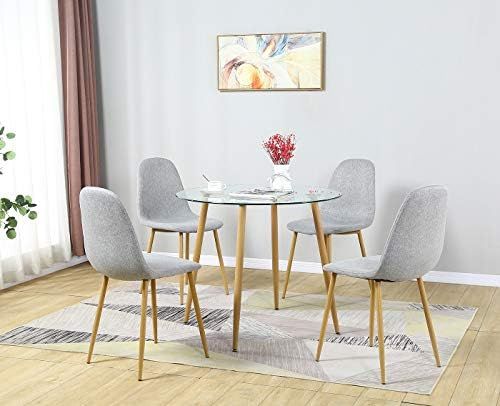 Amazon.com - 5 Pieces Dining Room Table Set for 4 - Round Glass Table - Velvet Dining Chairs - Moder | Amazon (US)