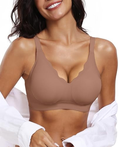 OEAK Womens Wireless Bras Push Up Support Full Coverage Bralettes No Underwire Bra Comfortable Everyday Seamless Tshirt Bras Coffee XL | Amazon (US)