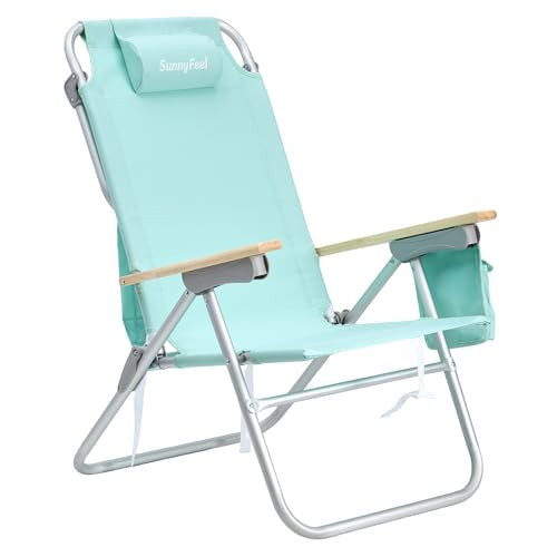 SUNNYFEEL Tall Beach Chair, Reclining Beach Chair with 5-Position, Portable Camping Chair for Adults with Wood Armrest, Lightweight Camping Chair 300 lbs Heavy Duty, Green | Amazon (US)