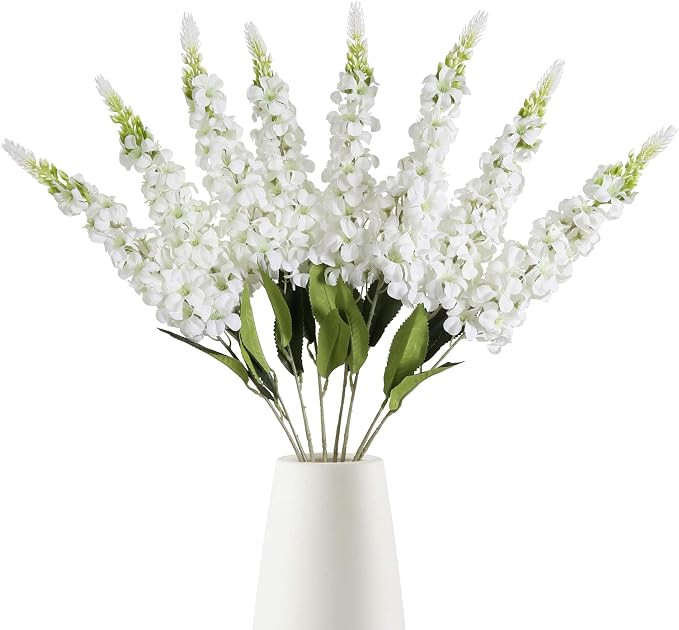 IPOPU 8 flores artificiales de Snapdragon blanco Delphinium, flores artificiales de seda de tallo... | Amazon (US)