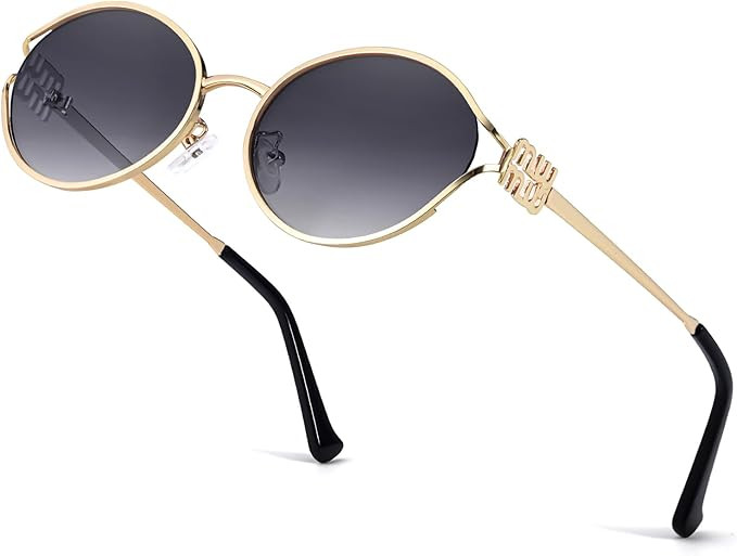 Retro Oval Sunglasses for Women Classic Round Designer Sun Glasses UV400 Protection Gold Metal Fr... | Amazon (US)