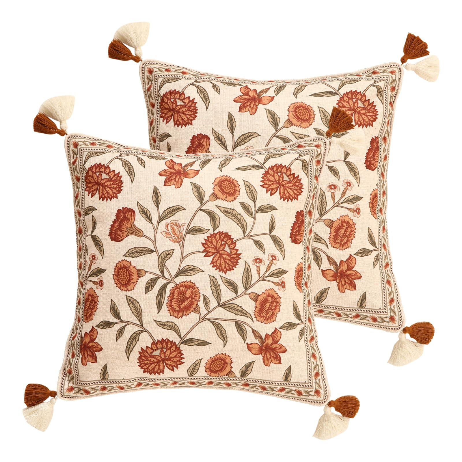 ISAENNE Design Linen Square Vintage Throw Pillow Covers 18"x18" Pack of 2, Brick Red Cushion Cove... | Amazon (US)