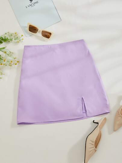 SHEIN Essnce Solid Split Hem Zipper Skirt | SHEIN