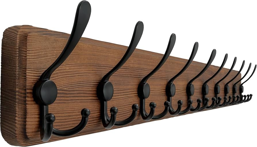 Dseap Coat Rack Wall Mounted - 10 Tri Hooks, 38-1/4" Long, Heavy Duty Wooden Wall Coat Hanger Coa... | Amazon (US)