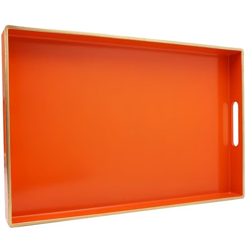 Spsyrine Orange Decorative Serving Tray with Handles, Elegant Plastic Coffee Table Tray for Ottoman, Living Room, Home Decor 15.6" X 10.2" | Amazon (US)