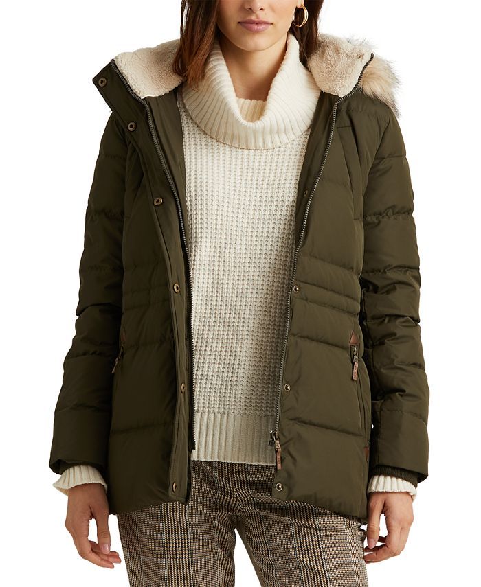 Lauren Ralph Lauren Faux-Fur-Trim Hooded Down Puffer Coat, Created for Macy's & Reviews - Coats &... | Macys (US)