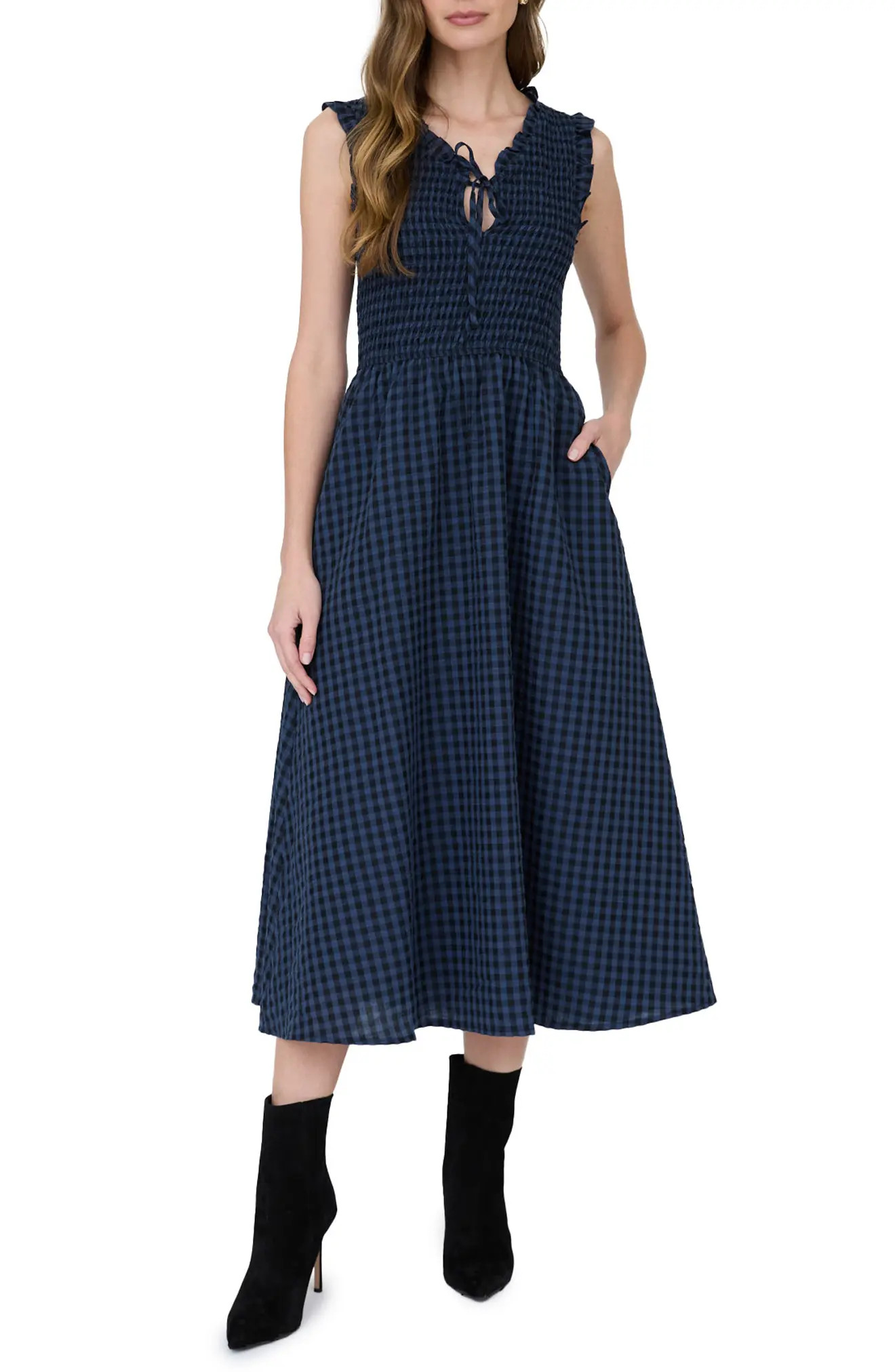 AUGUST SKY Sleeveless Smocked Midi Dress (Women) | Nordstromrack | Nordstrom Rack