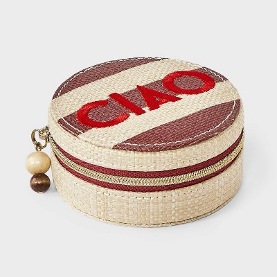 Round Striped "Ciao" Travel Jewelry Storage Case - A New Day™ Red/Cream | Target