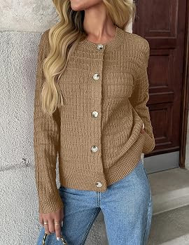 Zeagoo Women's 2026 Fall Cardigan Sweaters Long Sleeve Knit Cropped Jackets | Amazon (US)