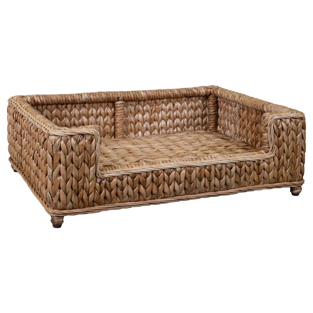 Tara Coastal Beach Natural Handwoven Rattan Dog Bed | Kathy Kuo Home