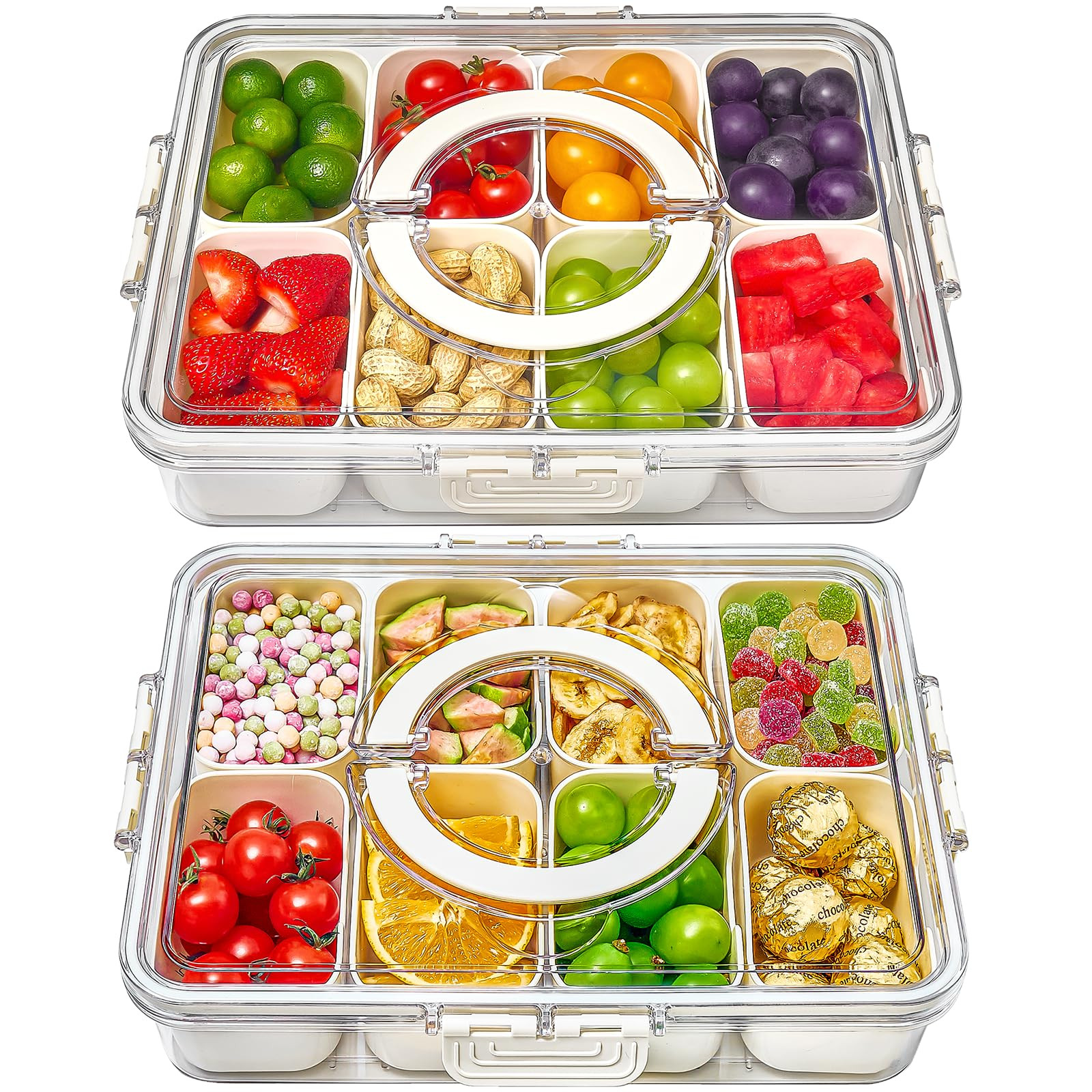 Mfacoy Snackle Box Container, 2 Pack Divided Serving Tray with Lid and Handle, Snack Box Charcute... | Amazon (US)