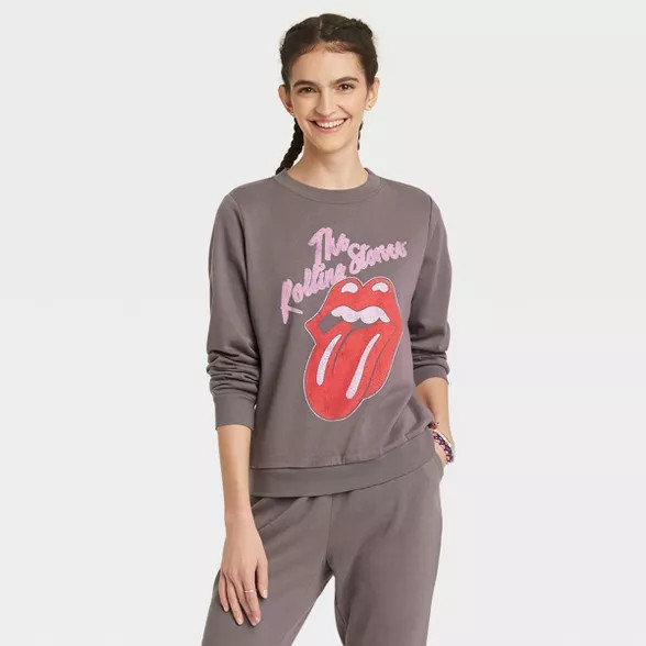 Women's Rolling Stones Logo Graphic Sweatshirt - Heather Gray | Target