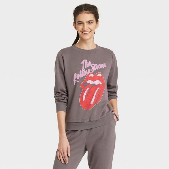 Women's Rolling Stones Logo Graphic Sweatshirt - Heather Gray | Target