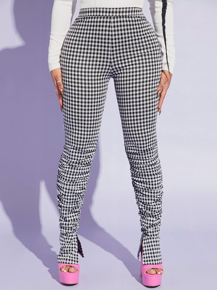 SHEIN SXY Houndstooth Print Stacked Pants | SHEIN