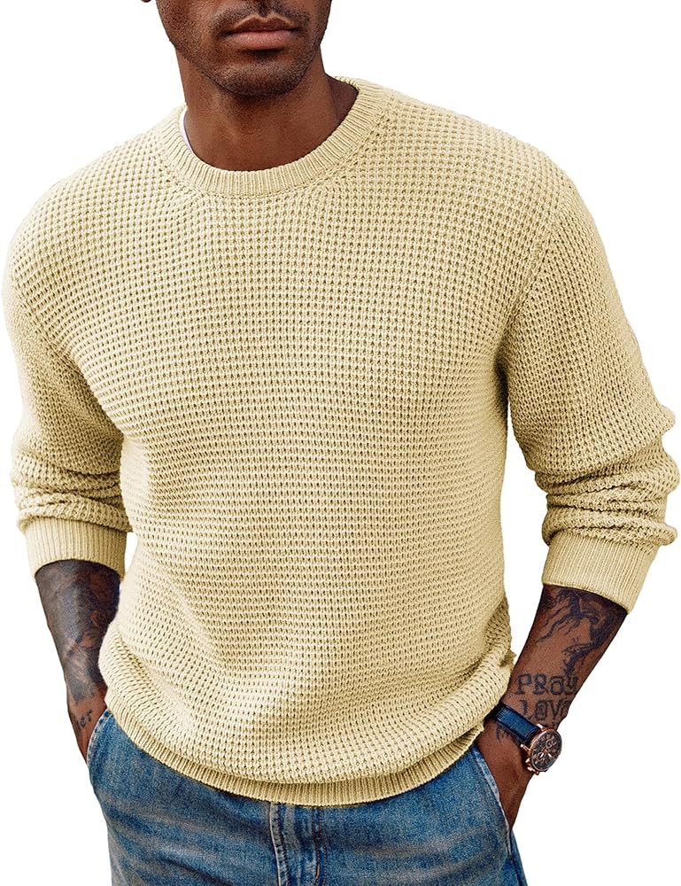 PJ PAUL JONES Mens Pullover Sweater Waffle Textured Long Sleeve Knitted Sweaters | Amazon (US)