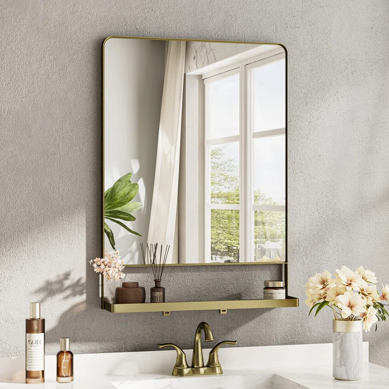 Tillymae Bathroom Vanity Mirror Metal Rectangle Wall Mirror Accent Mirror with Shelves | Wayfair North America