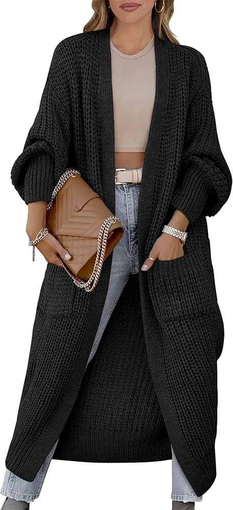 Caracilia Women Cardigan Sweaters Long Sleeve Open Front Knit Long Coat Duster Cozy 2024 Fall Win... | Amazon (US)