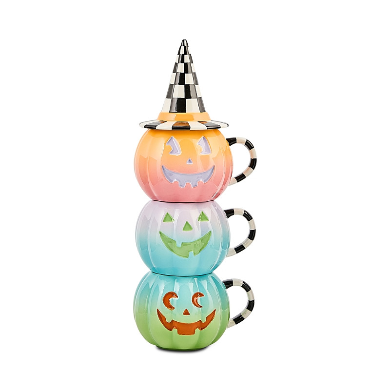 MacKenzie-Childs Trick or Treat Lidded Pumpkin Mug Tower, Set of 3 | Bloomingdale's (US)
