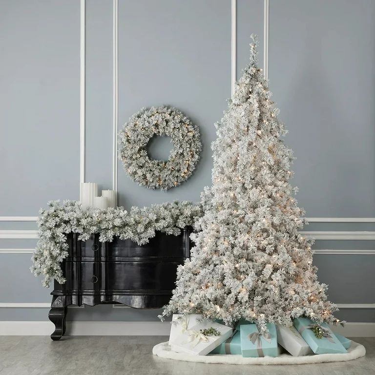 Flocked Winter Fir Hard Needle Tree with Warm White LED Lights | Walmart (US)