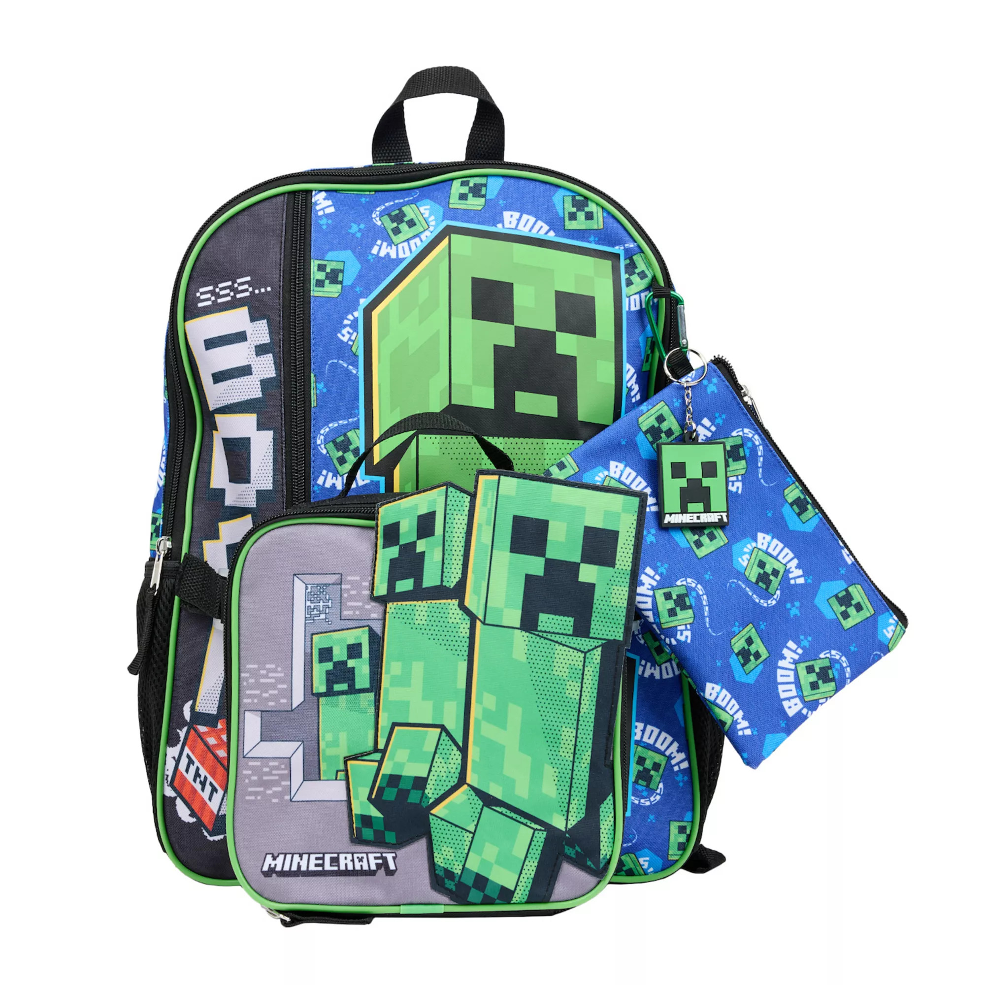 Minecraft Creeper 5-Piece Backpack, Lunch Bag, Pencil Case, Keychain, & Carabiner Set | Kohl's