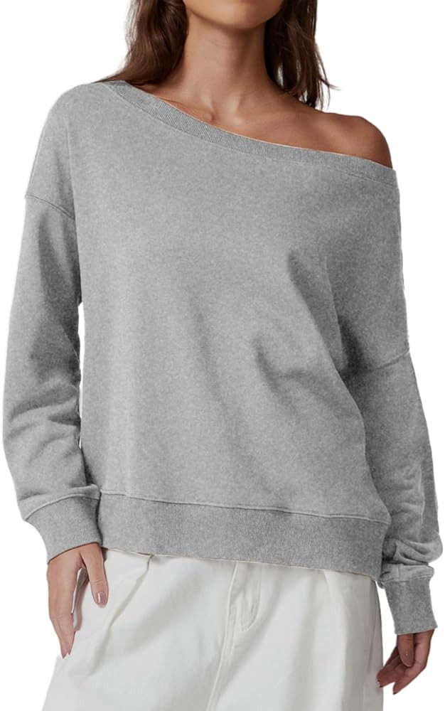 QINSEN Womens Oversized Sweatshirt Long Sleeve Off The Shoulder Pullover Casual Comfy Hoodie Fash... | Amazon (US)
