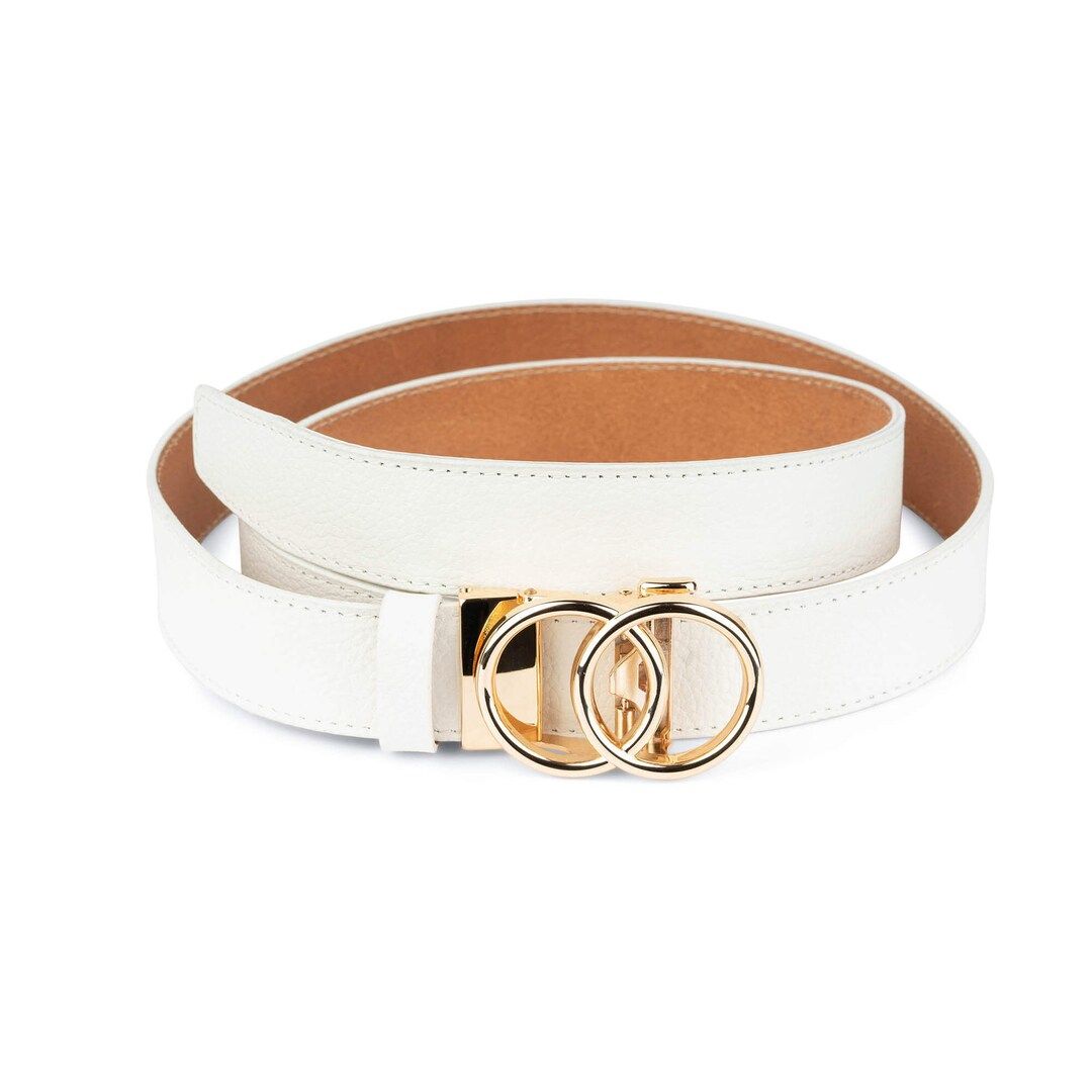 White Belt With Gold Buckle Comfort Click Belt Ratchet - Etsy | Etsy (US)