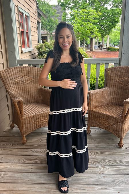 Black maxi perfect for brunches or casual evening events! Even date night! Found at Pink Blush Maternity 🩷

#LTKbaby #LTKfindsunder100 #LTKbump